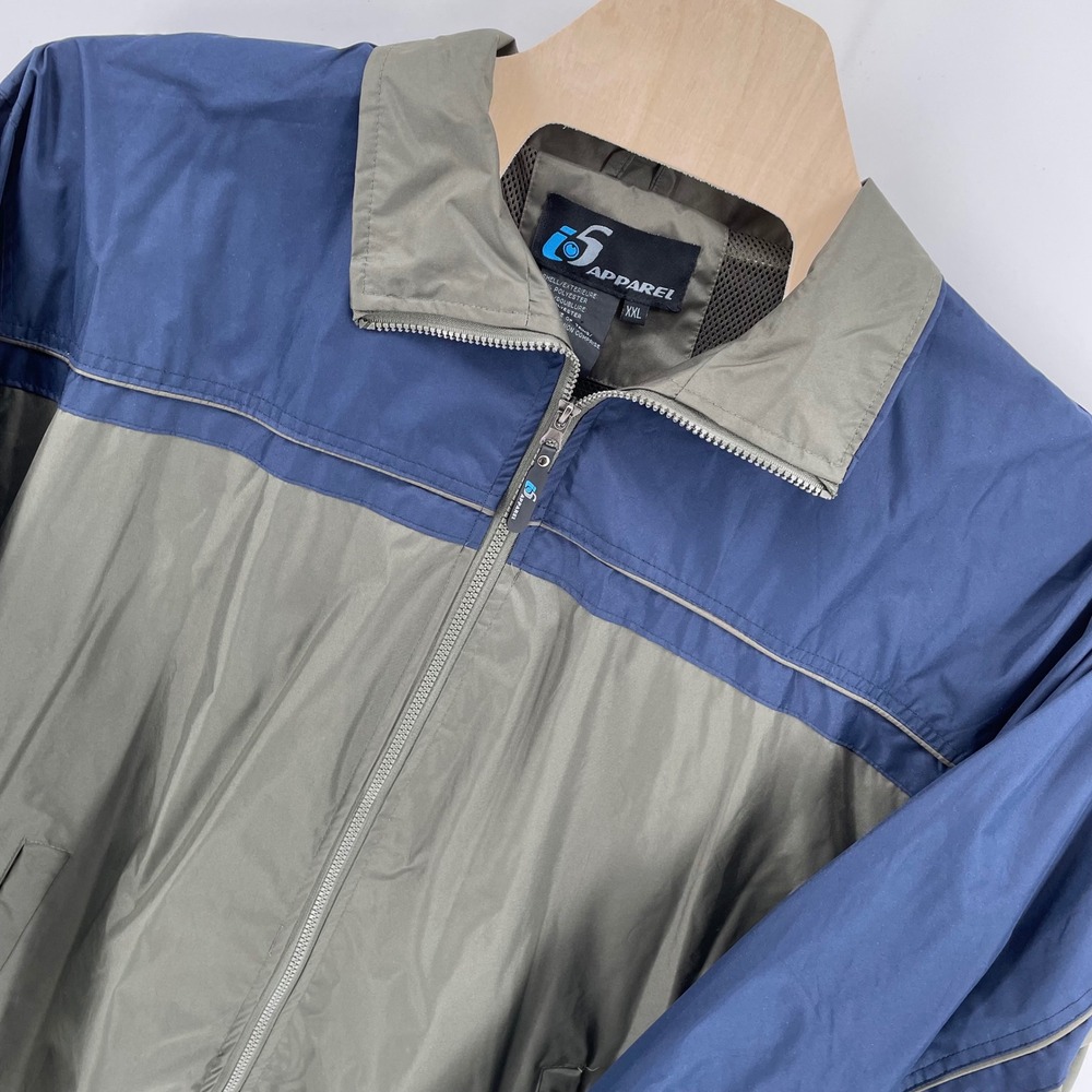 i5 Apparel Mens XXL Windbreaker Jacket Colorblock Olive Navy Blue Mesh Lined Zip